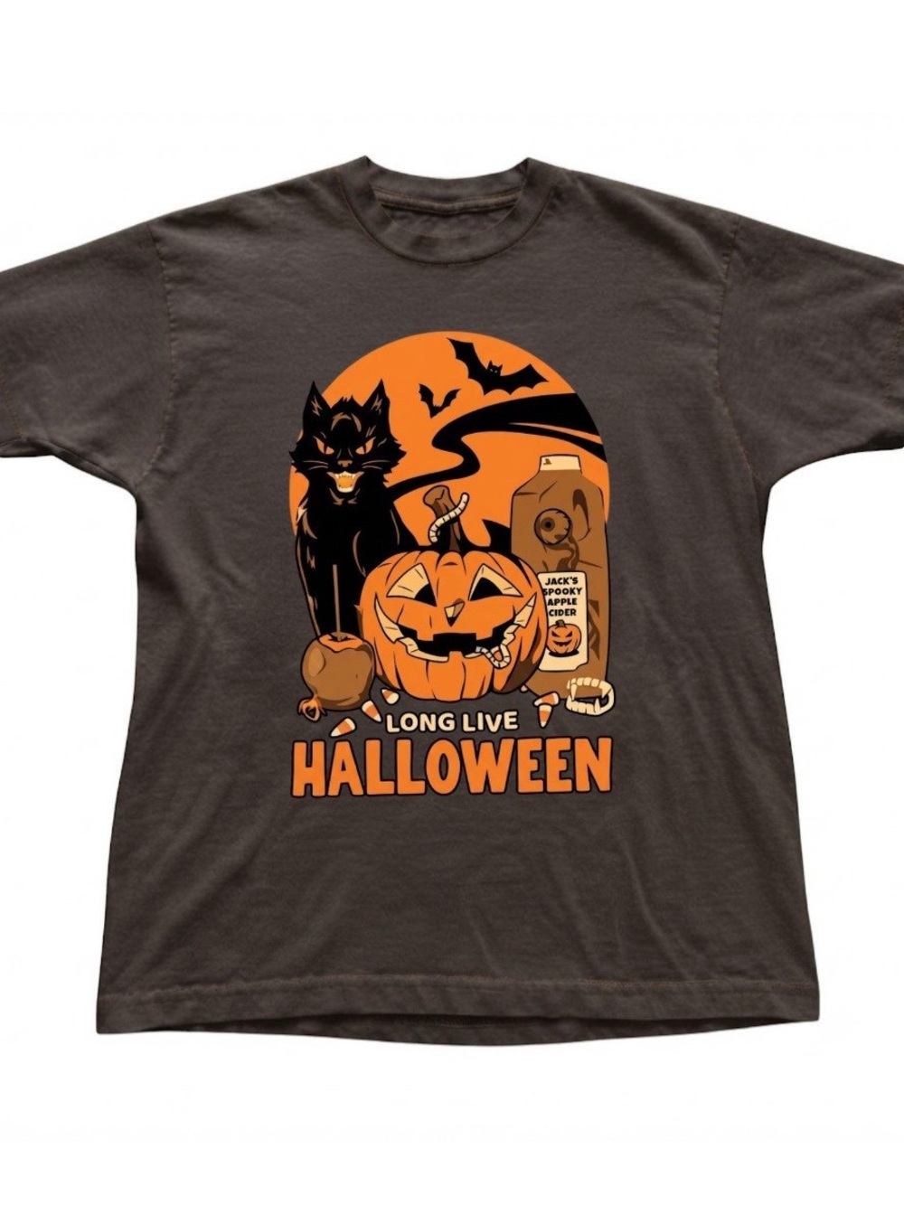 Long Live Halloween Black Cat Jack-O'-Lantern Graphic Gildan T-Shirt